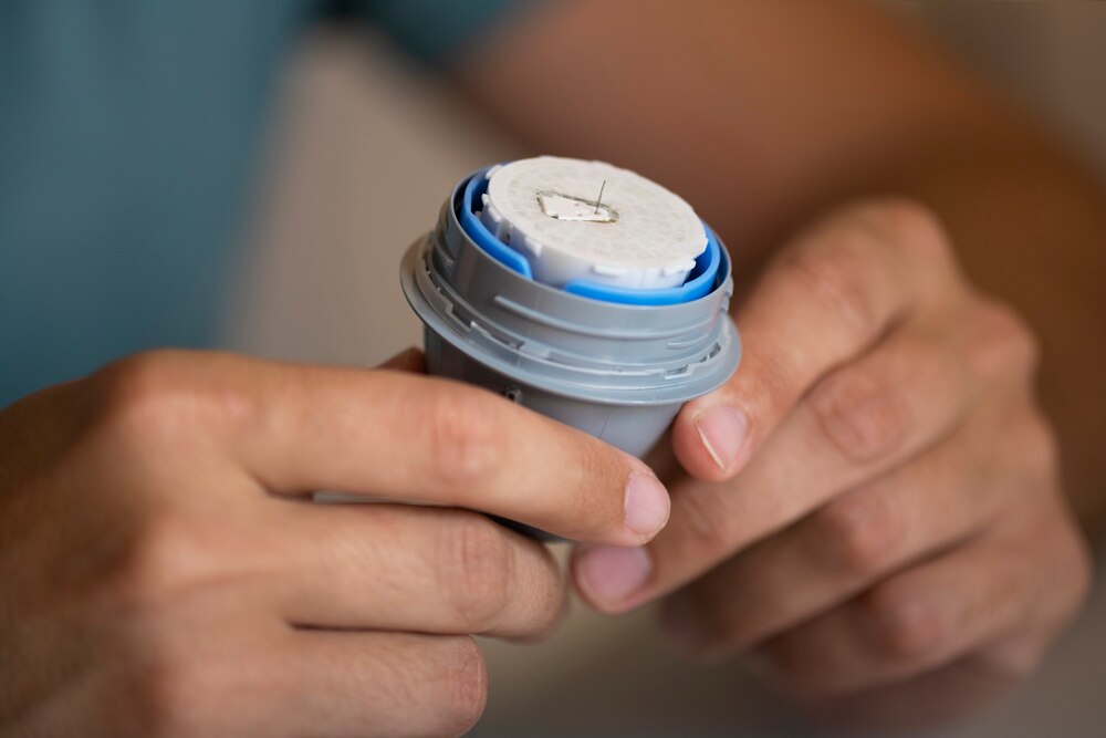 Close up on glucose patch sensor